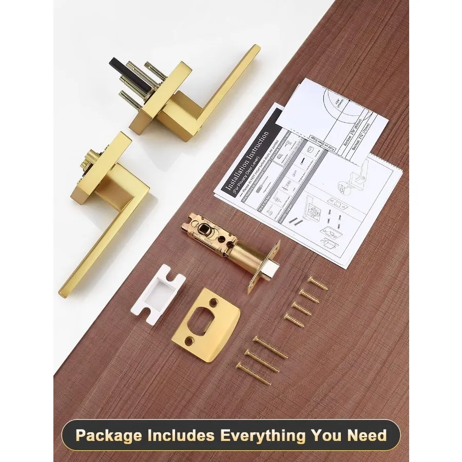 10 عبوات من مقابض عتلات مربعة بدون مفتاح ذهبية مع لمسة نهائية من النحاس الساتان لمجموعات أقفال أبواب الممر الداخلي بتصميم عكسي مناسب