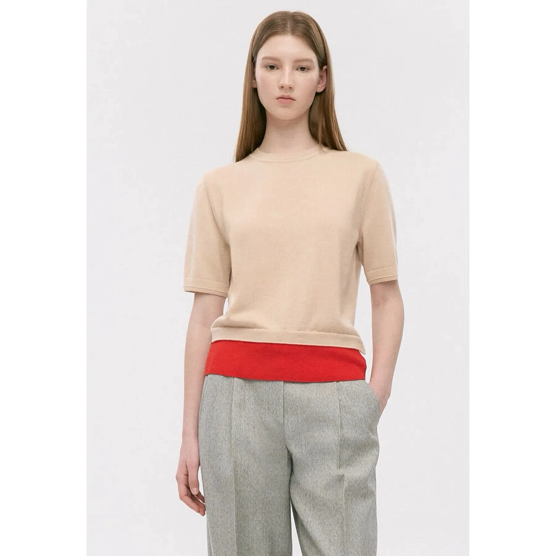 

NingYao Spring Casual round Neck Color Block Short Sleeve Knitted Sweater Slim Fit Versatile Four Colors Commute Style Women'...
