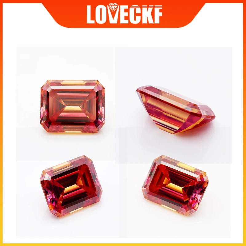 

Emerald Cut Moissanite Gemstones 0.5-5.0ct Rainbow Red Color Diamond Tester Approved GRA Certified for Jewelry Making
