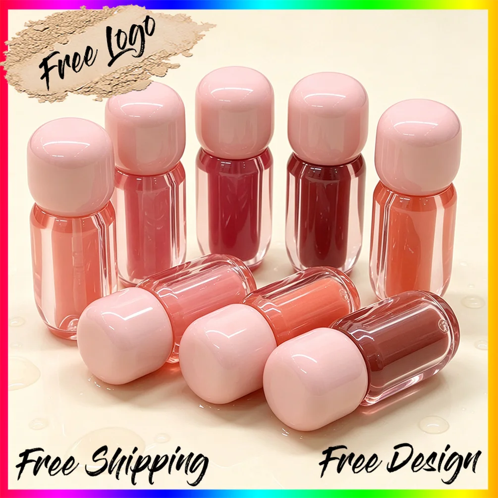 4ml Pink Cap Small Round Tube Lip Stain Private Label Custom Logo Vegan Makeup Wholesale Cosmetics Beauty Product