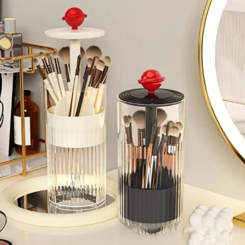 Automatic Lifting Makeup Brushes Holder Plastic Press Type Makeup Brush Organizer Large-capacity with Lid