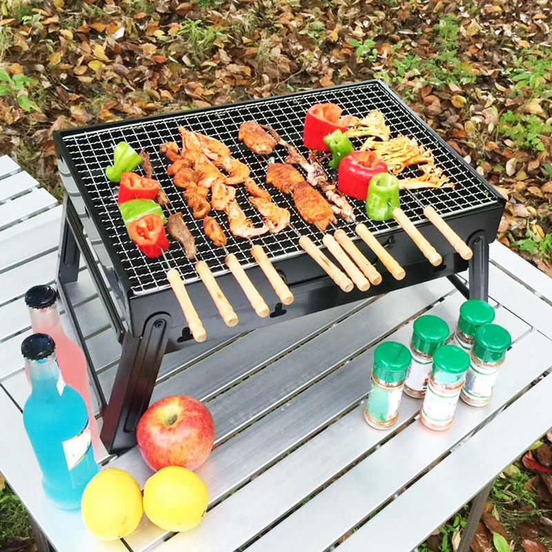 

Outdoor charcoal barbecue grill household portable BBQ thickened barbecue box 2-3 people with barbecue grill