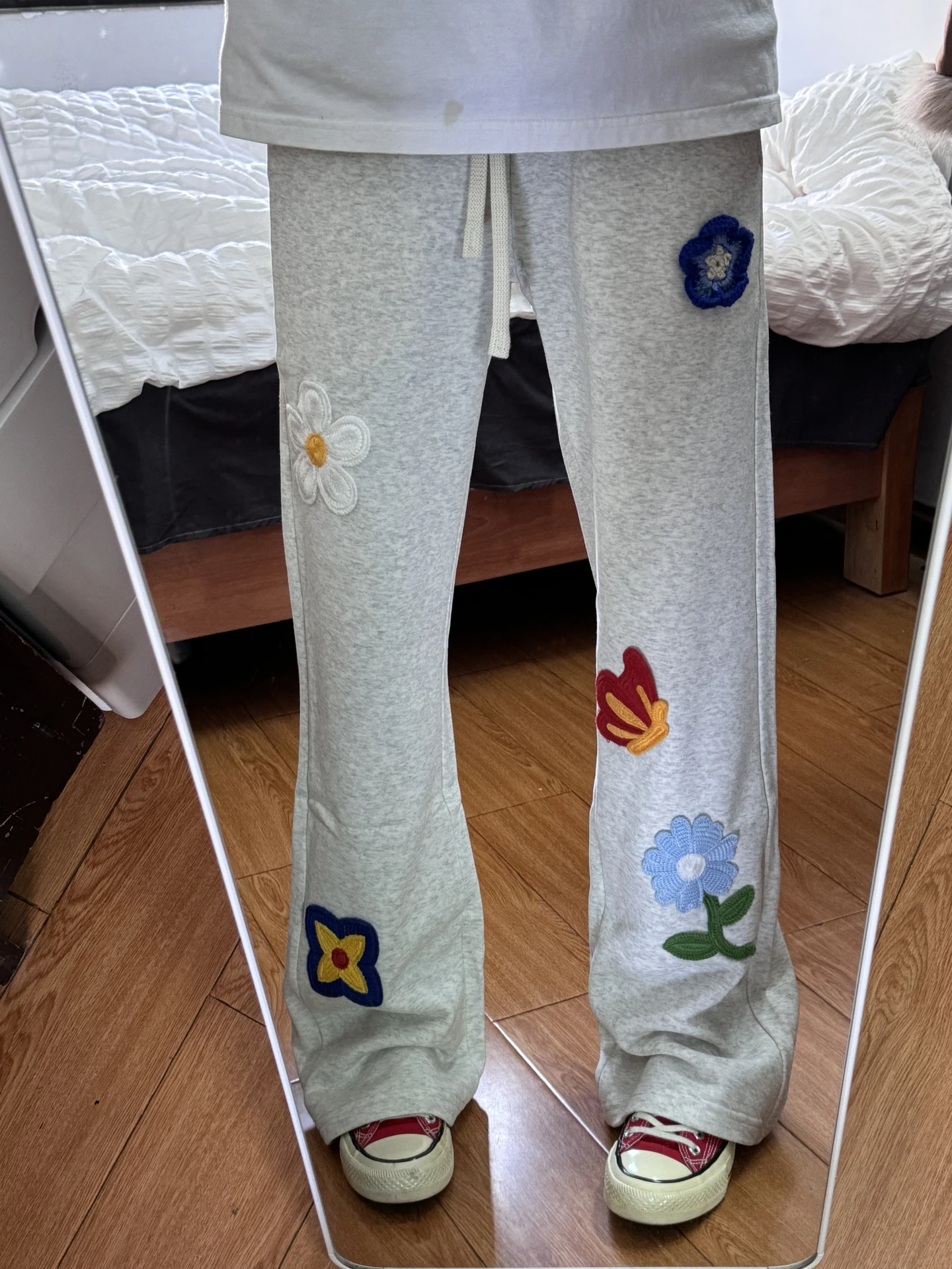 

Floral ey Embroidered Men's Sweatpants Autumn Heavy Casual Sports Straight Leg Trousers Cleanfit Flared Pants Knife