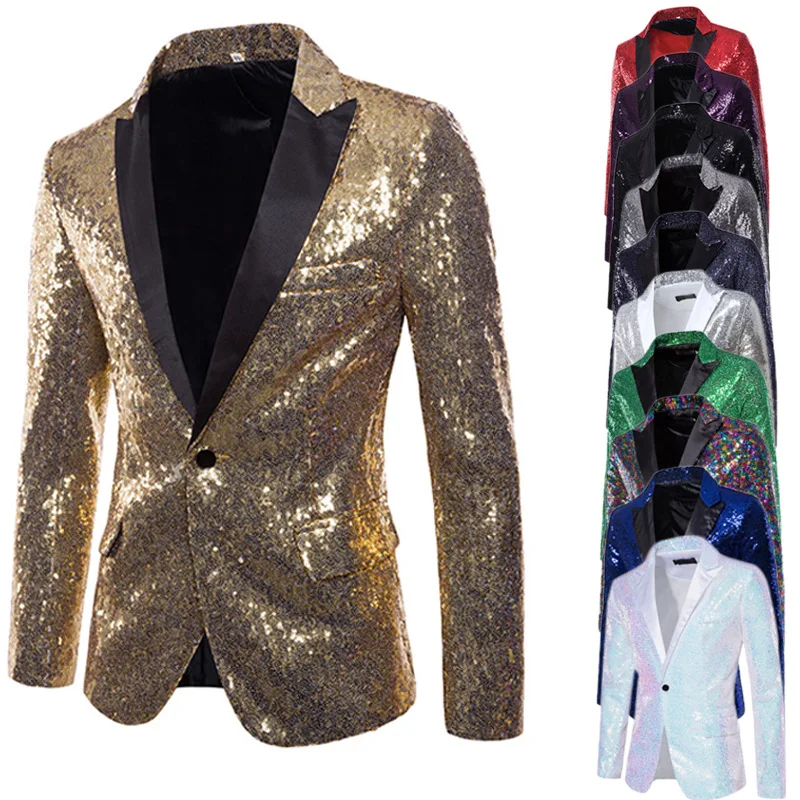 

Men's Suiting Jaet Sparkling Sequin Performance Ceremony Host Studio Outerwear Regular Length Double Breasted Long Sve