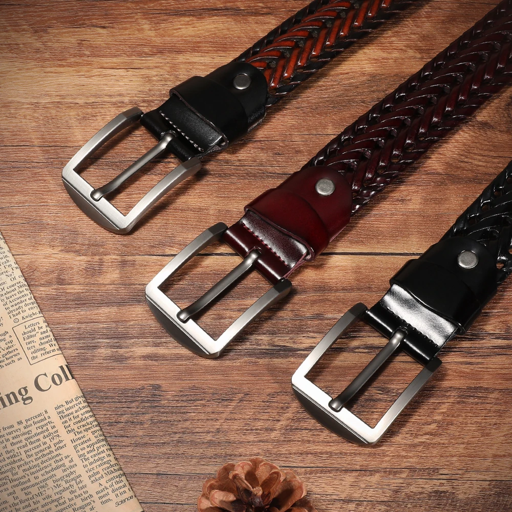 Designer Men High Quality Genuine Leather Belt Webbing Hand Vintage Belts for Men Pin Buckle Casual for Jeans Strap