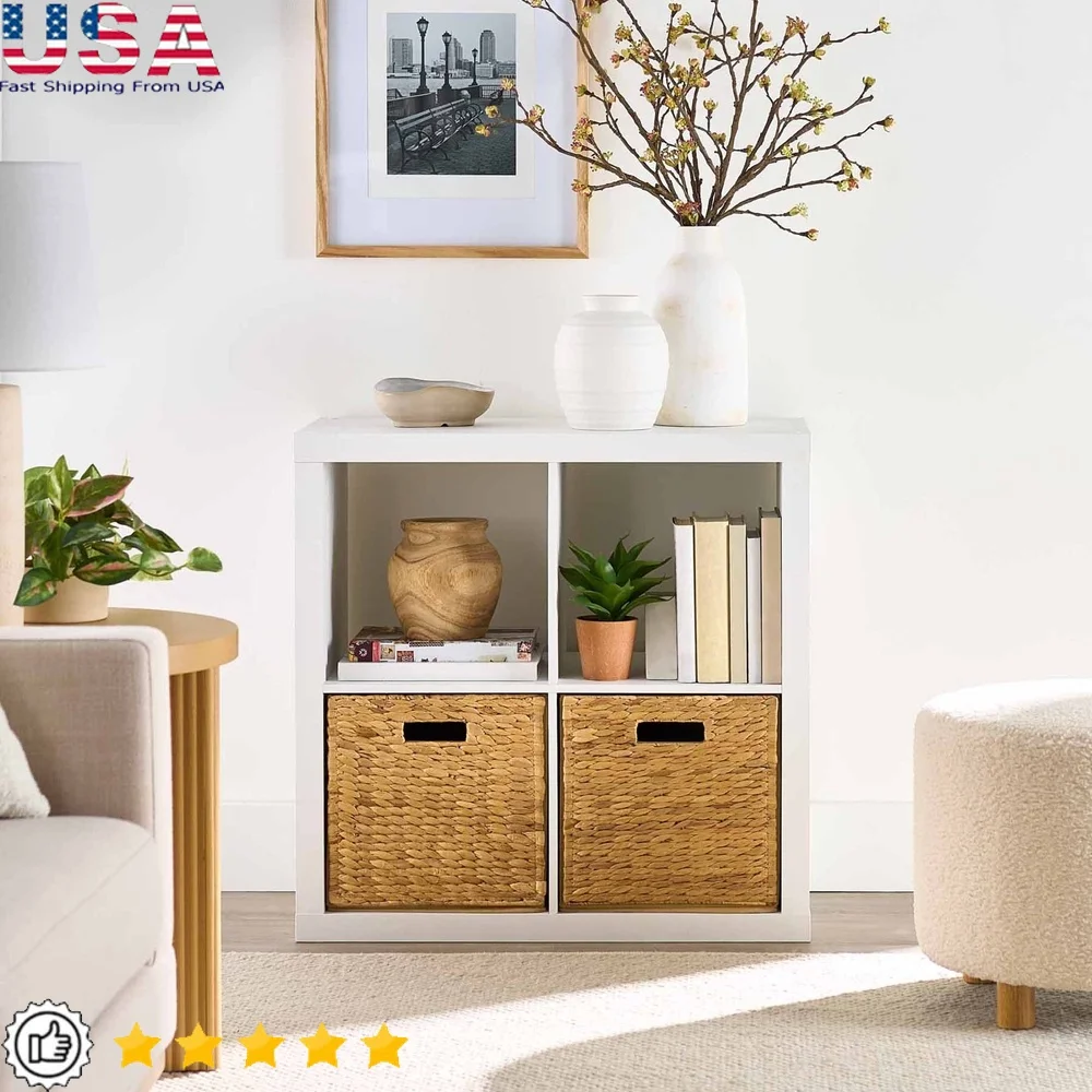 

4-Cube Storage Organizer Bookcase Multi-Functional Display Shelves Open Back Design Storage Bins Compatible Easy Assembly Home