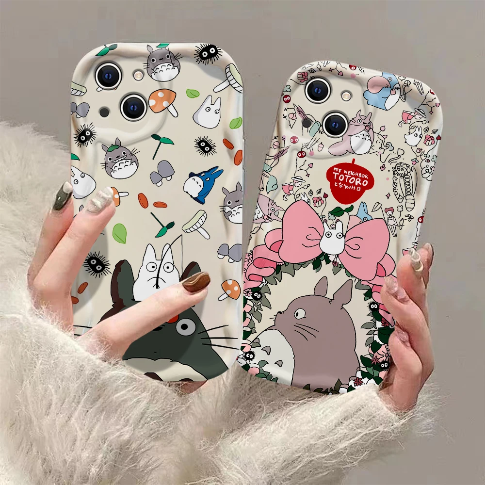 cute cartoon 3D Wave Case For iPhone 16 15 14 13 12 11 Pro Max Mini X XR XSMAX 8 7 6S Plus T-totoros Soft Silicone Cover