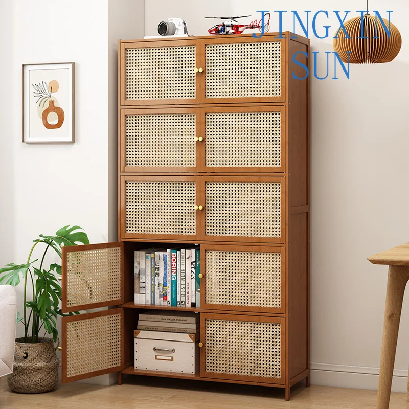 Bookcase with door, multi-layer storage rack, seam storage cabinet, living room display cabinet, bookshelf