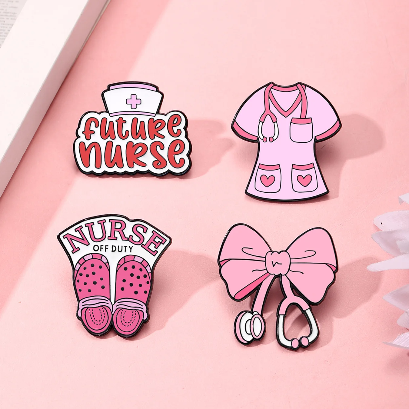 Nurse theme brooch future nurse stethoscope bow metal enemal pin brooch jewelry badge medical series decoration