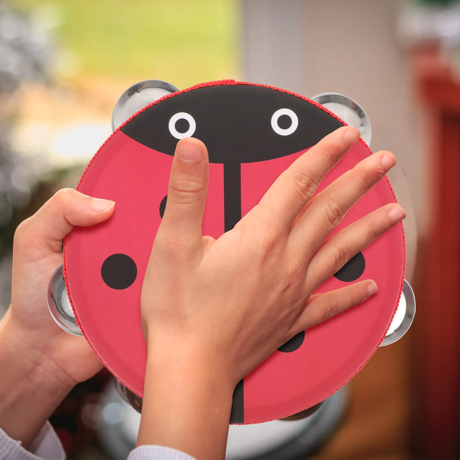 Wood Metal Drum Bell Ladybug Pattern Educational Percussion Musical Instrument Developing Rhythm Confidence for