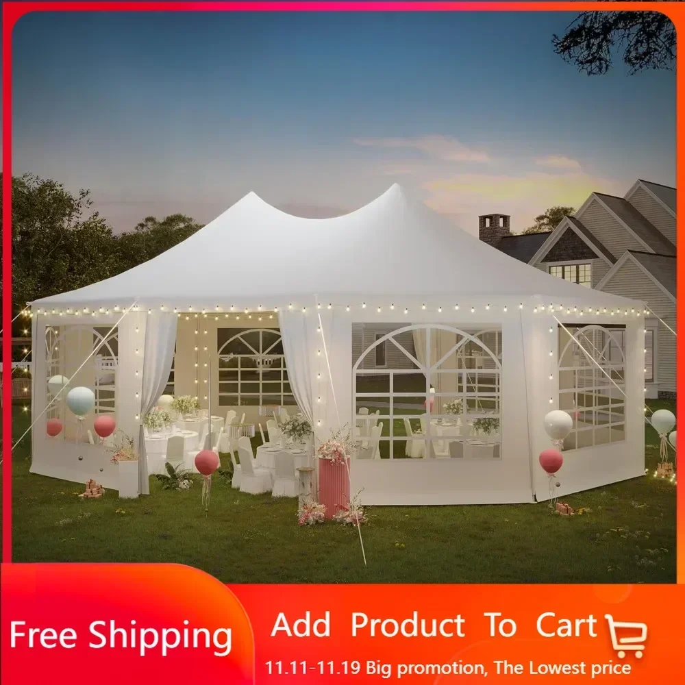 

26x19ft Party Tent, White Wedding Tent, Decagonal Heavy Duty Canopy with 8 Removable Sidewalls, 8 Church Windows