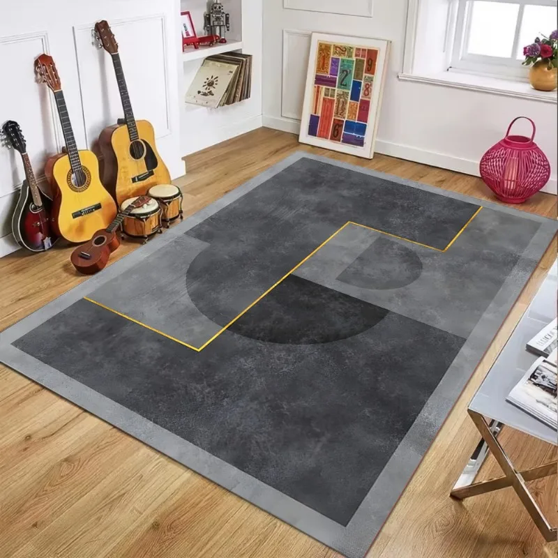 Geometric Grey Yellow Carpet - Modern Abstract Design with Contrast Lines Non-Slip Area Rug for Living Room Bedroom Decoration