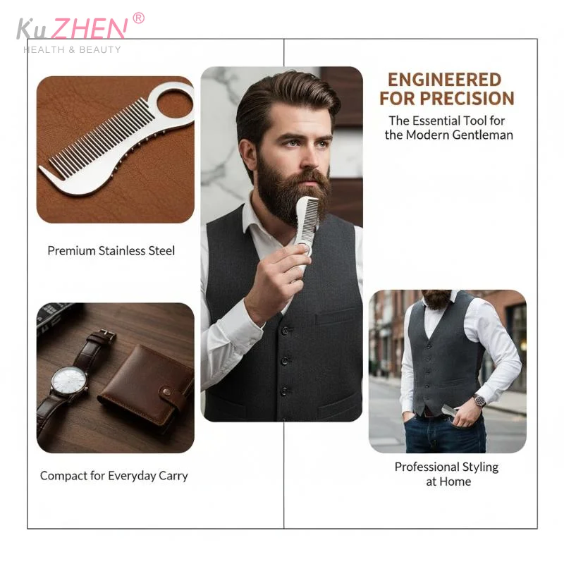 Stainless Steel Men's Beard Comb Portable Mini Oil Head Comb For Barber Mustache Care Shaping Tools Pocket Size Silver Hair Comb