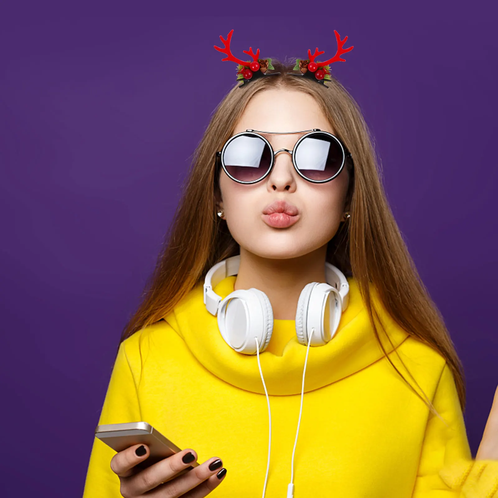 

2Pairs Christmas Antlers Hairpins Hair Clips Party Photography Props Girls Hair Accessories Xmas Barrettes Holiday Decoration