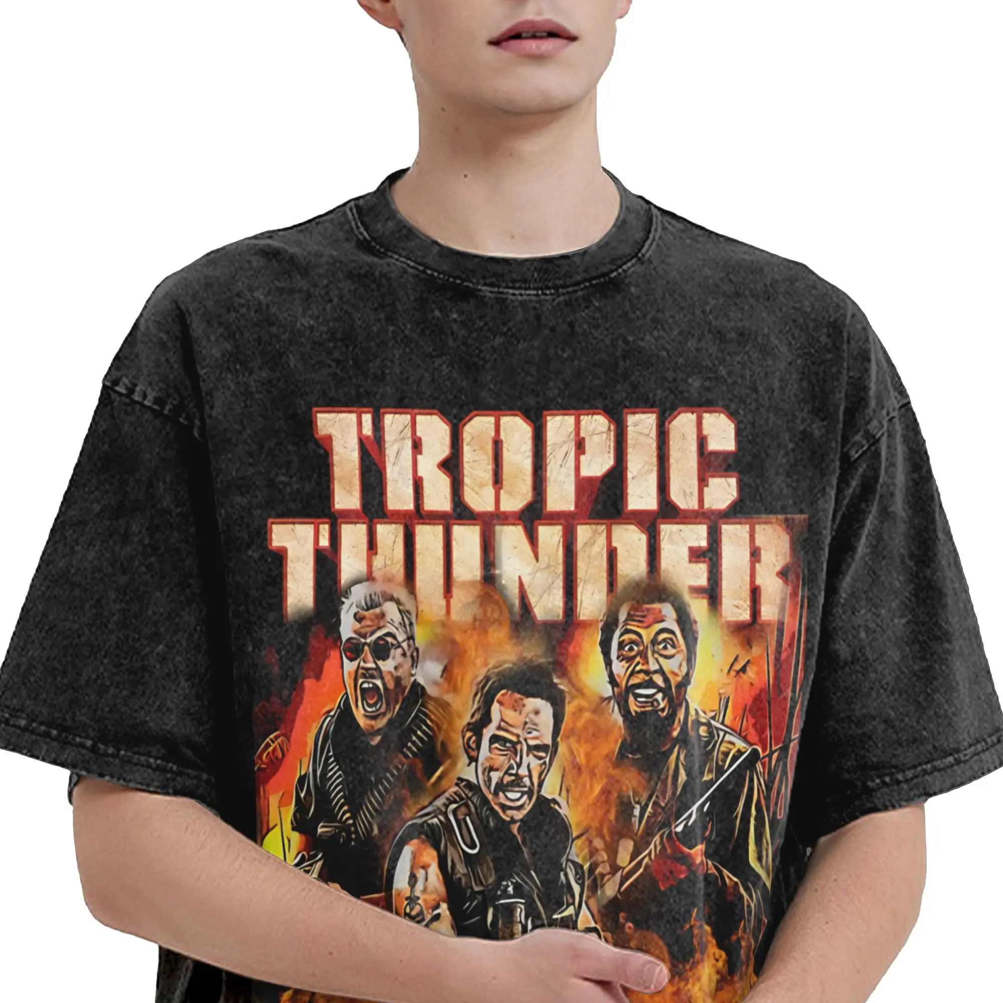 Harajuku Washed Shirts Tropic Thunder Movie Merch Fashion T Shirt Oversize  Streetwear Short Sleeve Summer Tees