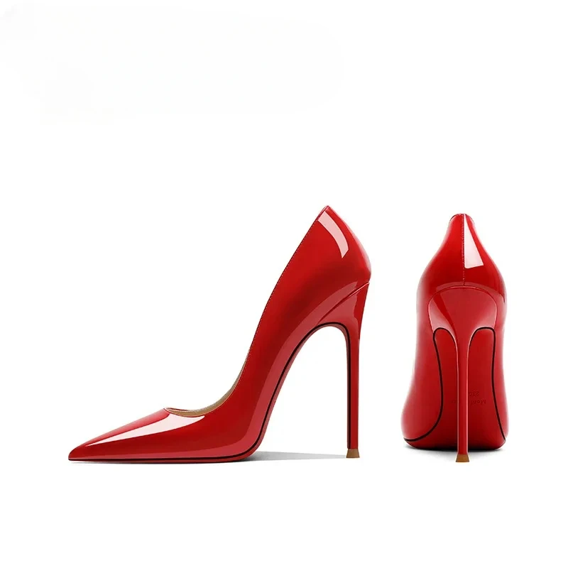 

2024 new patent leather shoes sexy pointed temperament confident women's shoes Joker red professional high heels.