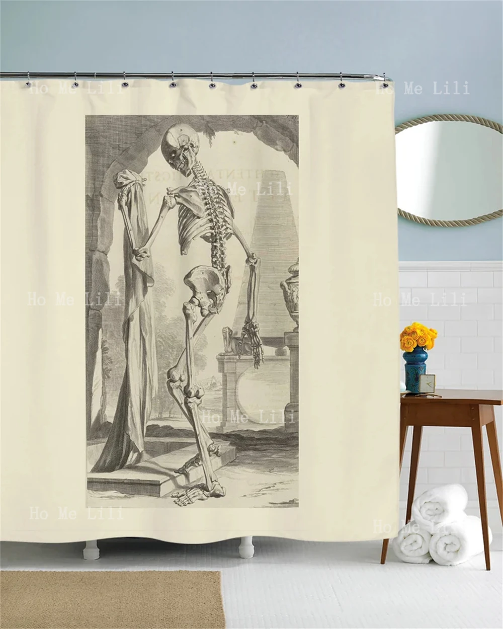 Vintage Skeleton Art Goth Artwork Bathroom Skull Design Shower Curtain Decor Halloween Gifts