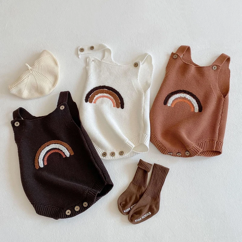 

Spring Autumn Newborn Kids Baby Boys Girls Sleeveless Rainbow Knit Jumpsuits Clothes Infant New Baby Boys Girls Rompers