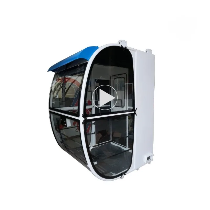 

Crane cab, space capsule control room complete interior with glass and fan