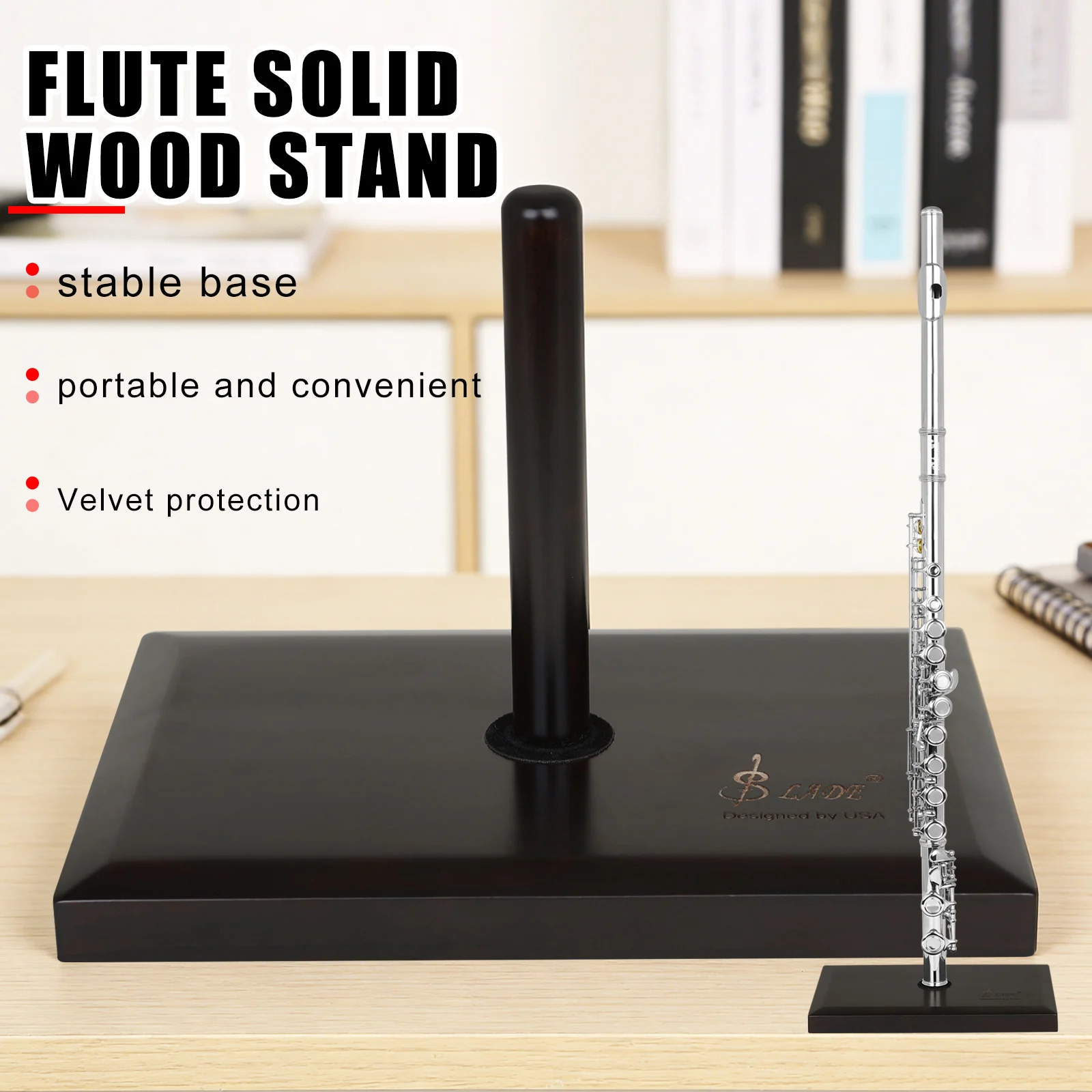 SLADE Flute Stand Walnut Flute Holder with Widen & Aggravate Base Anti-slip Foot Pad Woodwind Instrument Parts & Accessories
