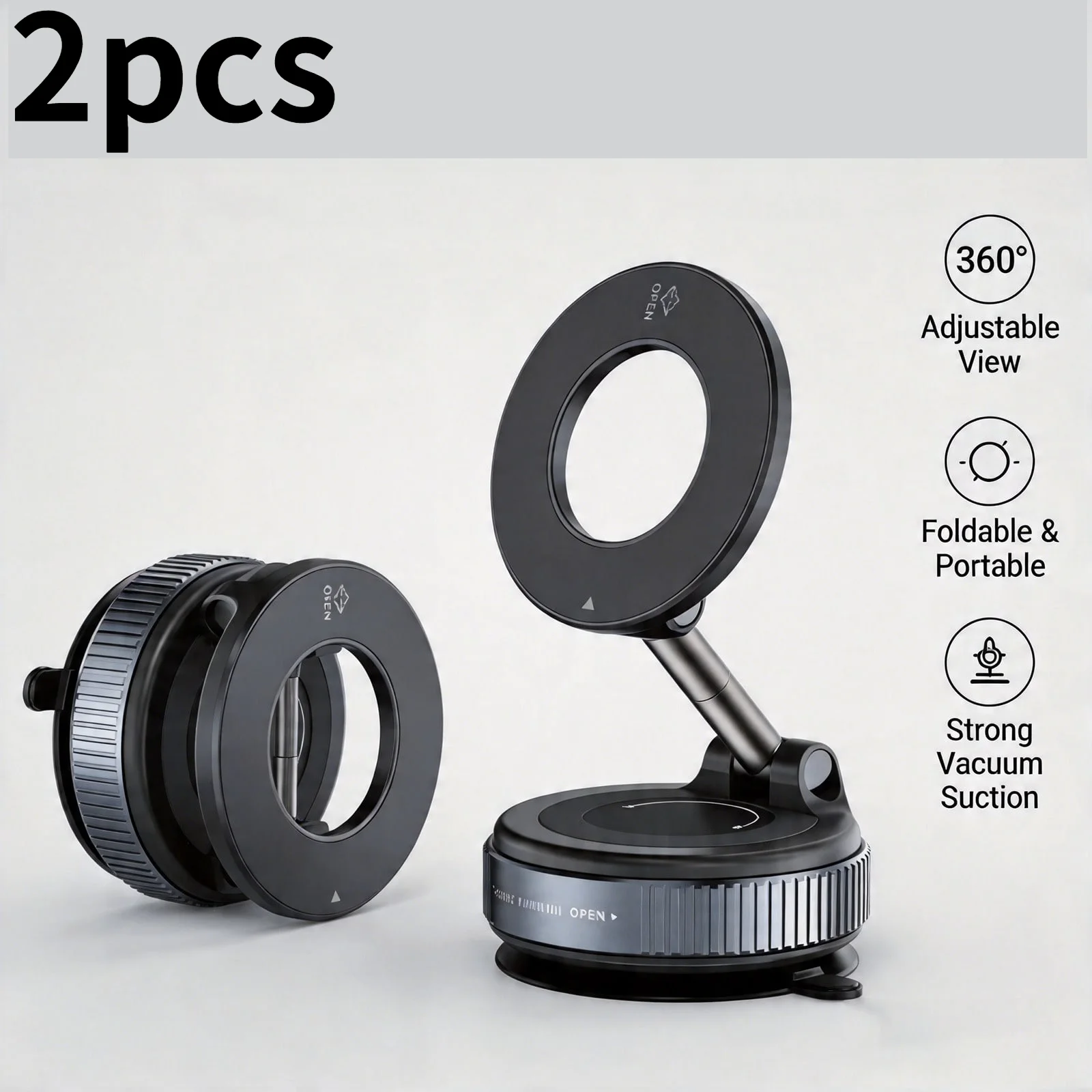 2pcs Car Phone Holder, Center Console Suction Cup Navigation Mount,Car Phone Magnetic Stand Mechanical Vacuum Suction Cup Rotate 360° Magnetic Adsorption Bracket Navigation Universal Holder
