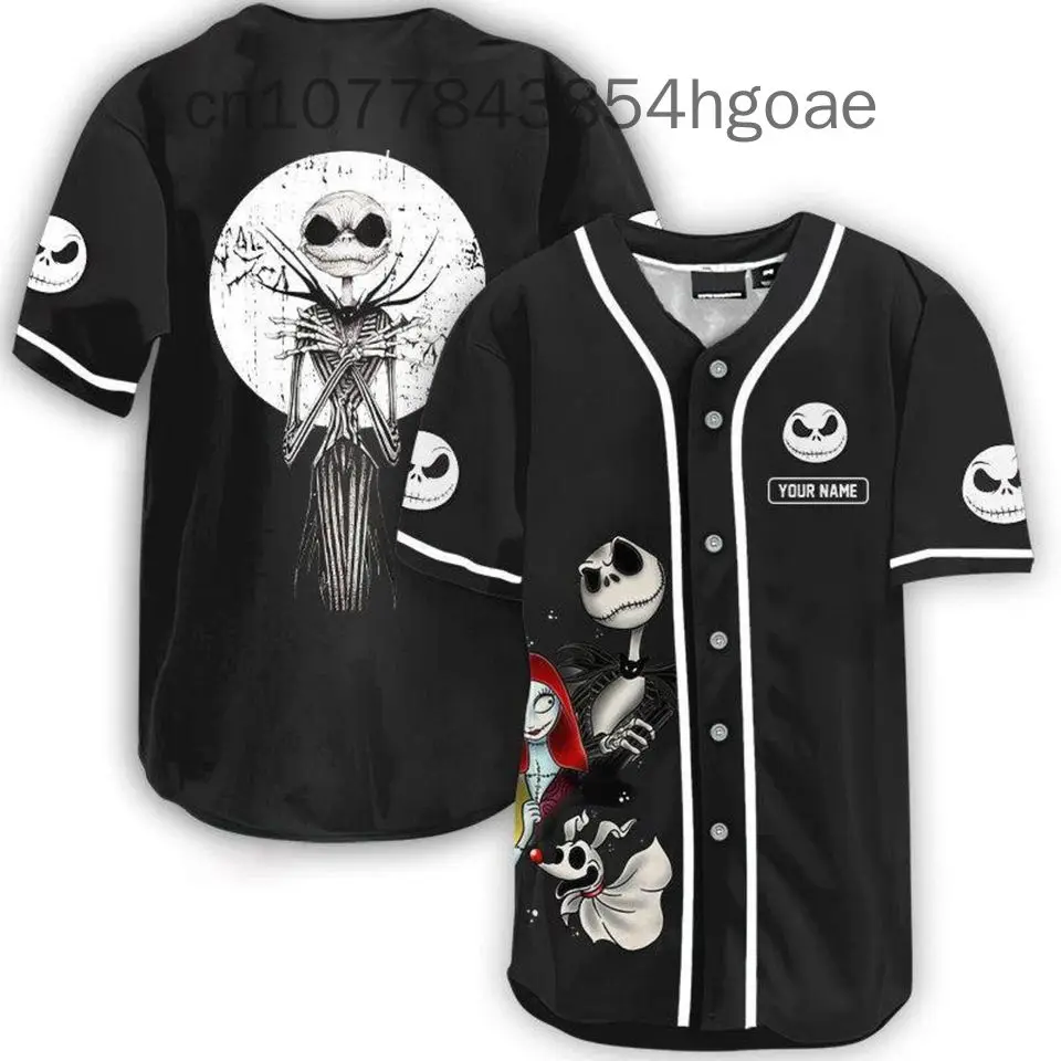 New Jack Skellington And Sally baseball jersey Mens Women Custom Name  Disney Baseball Uniform Casual Sports Shirt