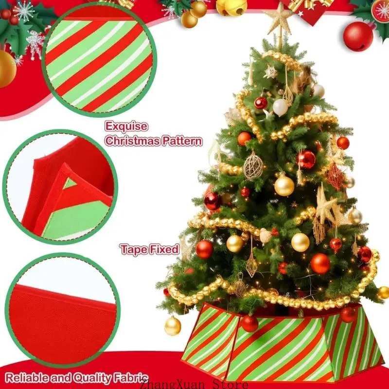 Polyester-Weihnachtsbaumrock-Basisabdeckung mit diagonalem Feiertagsmuster, sechsteilige Form für Heimbüro und Ladenauslage 3XUF – Detail 2