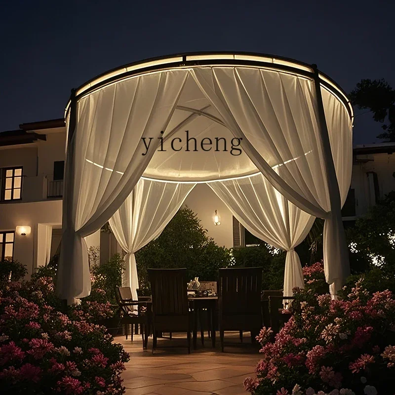 O-6  outdoor round awning, garden courtyard, sunscrn landscaping, pergola, camp, homestay tent