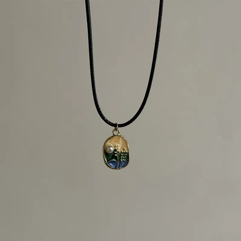 خمر بالتنقيط النفط زهرة الشمس قلادة قلادة جلدية حبل