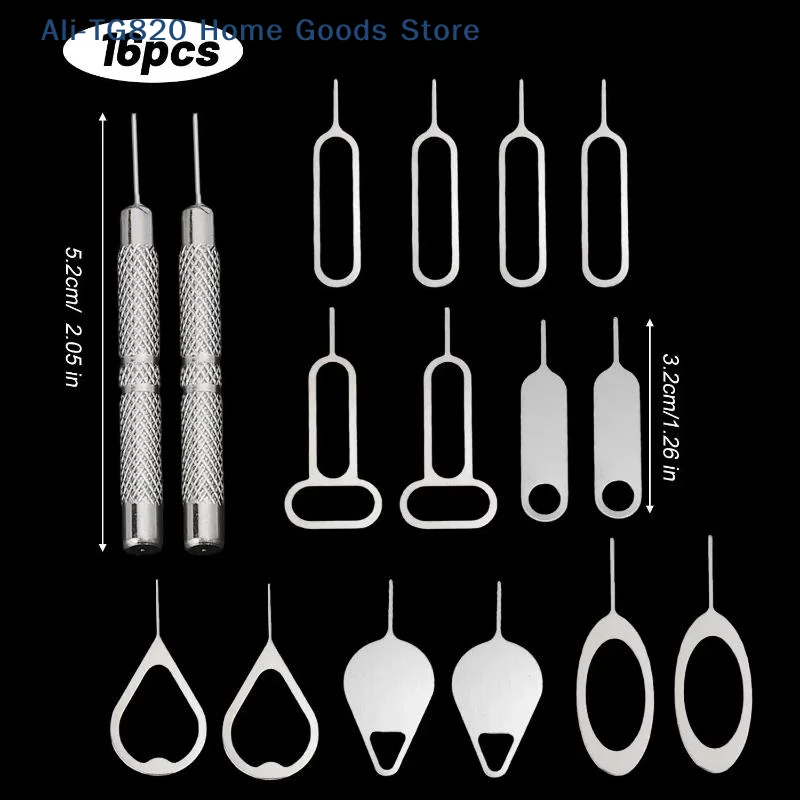 [TG820]16Pcs/set Sim Card Eject Pin Needle Universal Mobile Phone Steel Ejector Pin SIM Card Tray Opener Keyring For