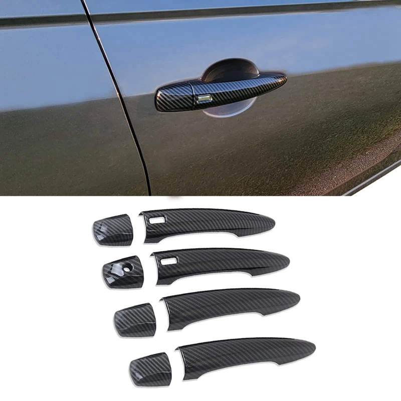 For Nissan Rogue X-Trail 2021 2022 2023 Car Outer Door Handle Cover Trim, With Smart Holes, ABS Carbon Fiber Parts