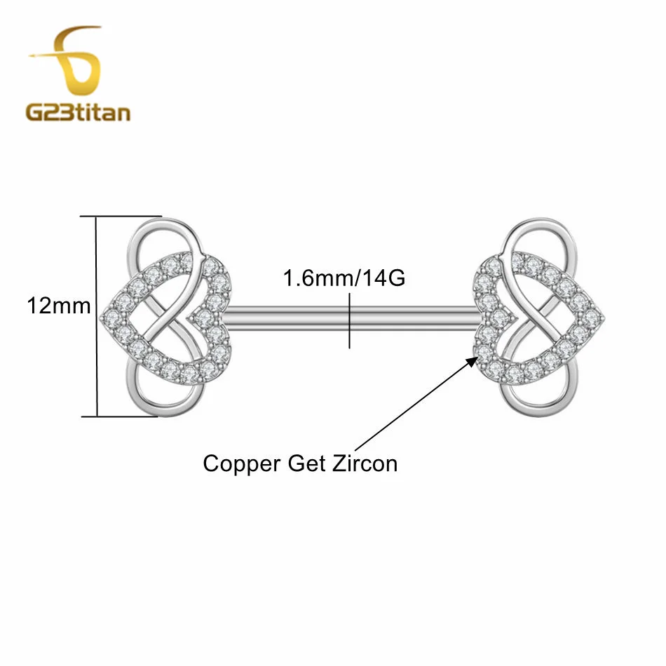 G23titan 2pcs Infinity Love Heart Nipple Piercing Ring 14G Surgical Titanium Barbell Industrial Earring Men Women Body Jewelry