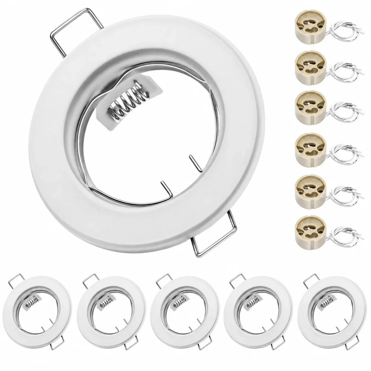 JOYINLED 6 Pack White Recessed Downlight Frame GU10 Spotlight Housing 60mm Cutout Ceiling Light Fixture with GU10 Lamp Holder