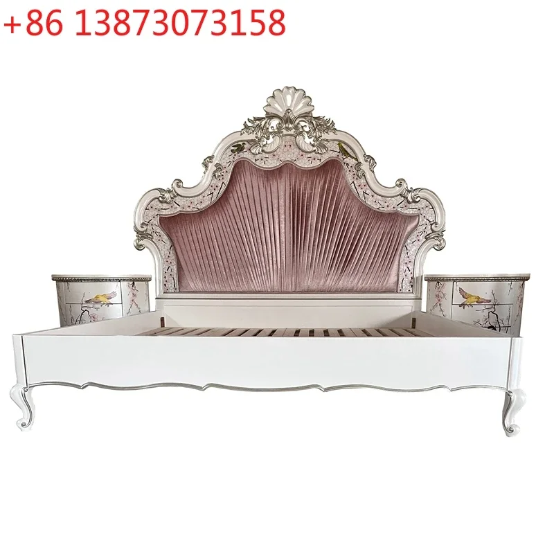 French solid wood double bed shell parquet soft bag princess bed Italian court wedding bed villa master bedroom