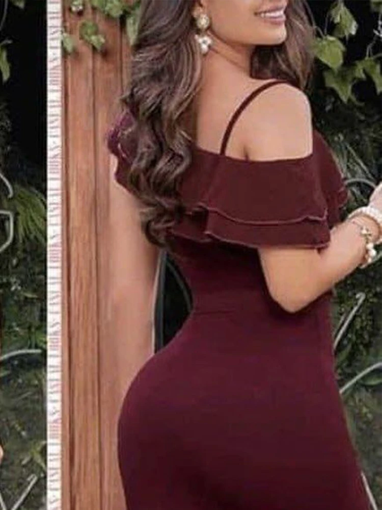 Women's Burgundy One Shoulder Dress Ideal for Evening Galas Cocktail Parties Formal Dinners