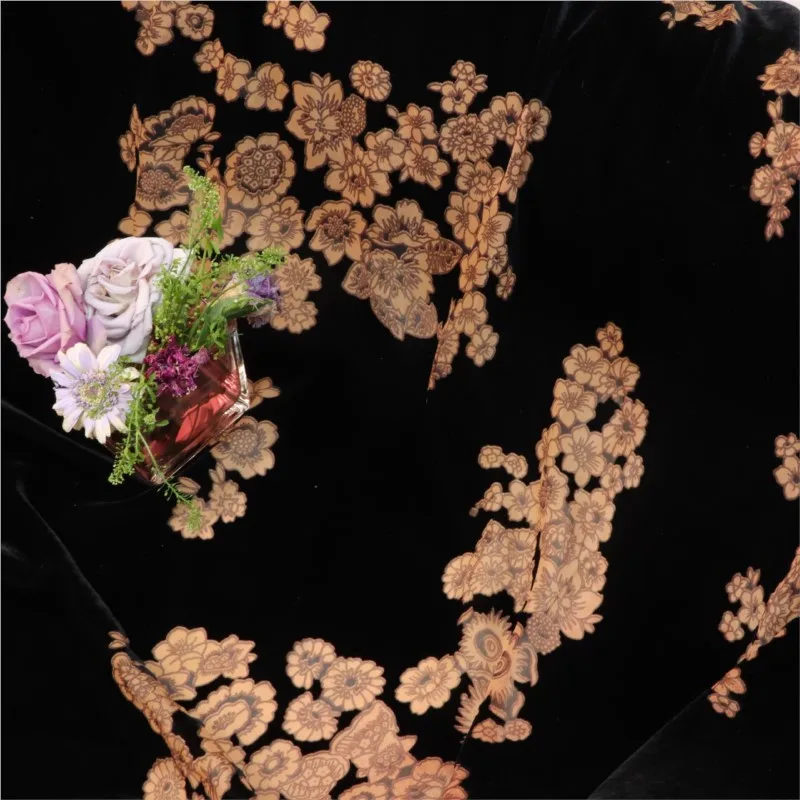 

Woven velvet brocade viscose printed mottled burned embroidered fabric nightgown dress cheongsam plant print