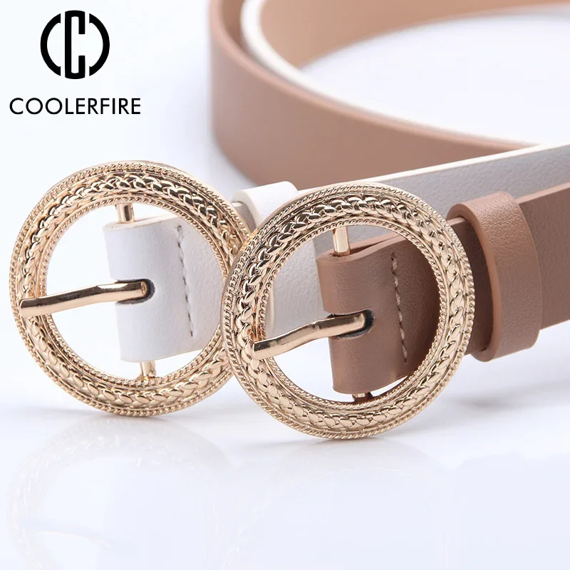 Belt Woman Luxury Fashion Casual Round Ring Buckle Solid Dress Jeans High Quality Belts for Women PU Waist Belts AL040