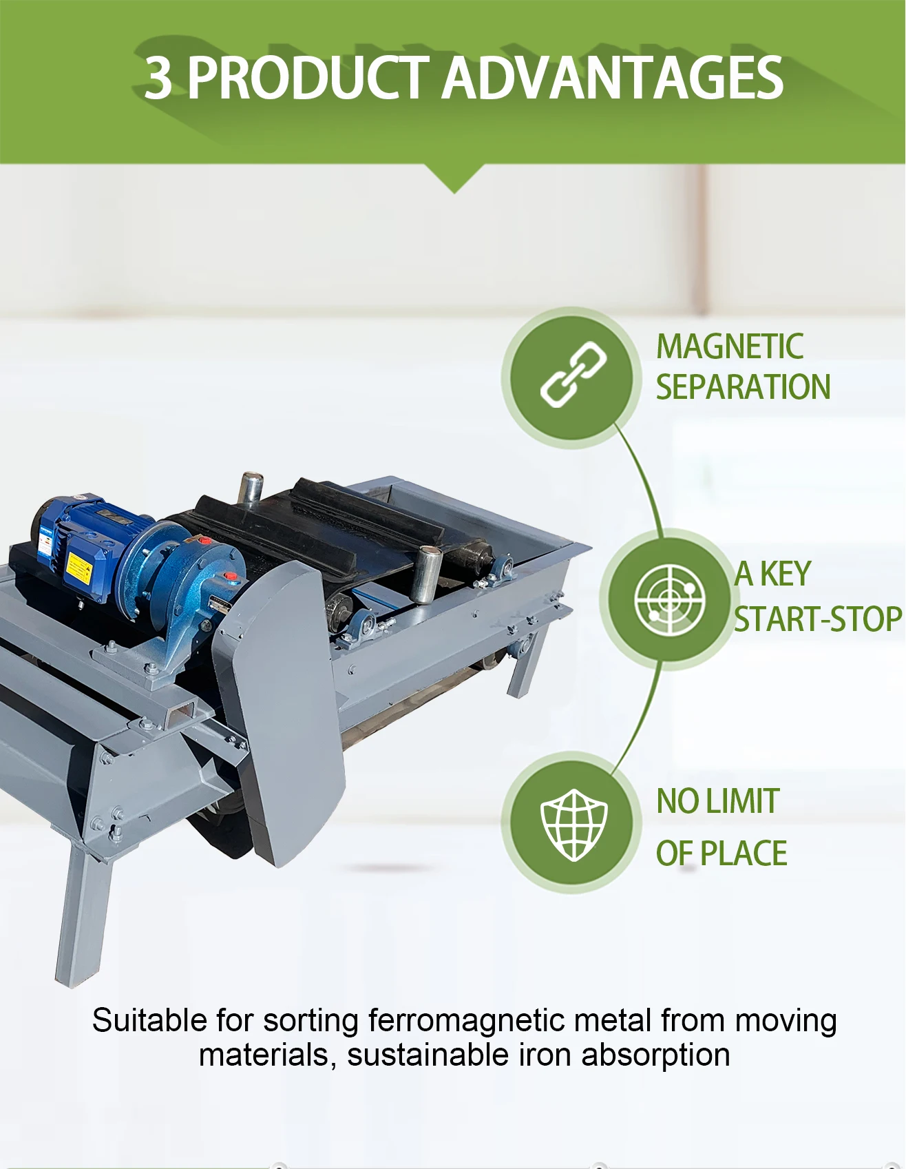 Forte separatore magnetico bagnato Magnete permanente MACCHINA DI SUCZIONE DA FERRO Separatore di ferro con trasportatore Separatore di rulli per tamburo di riciclaggio