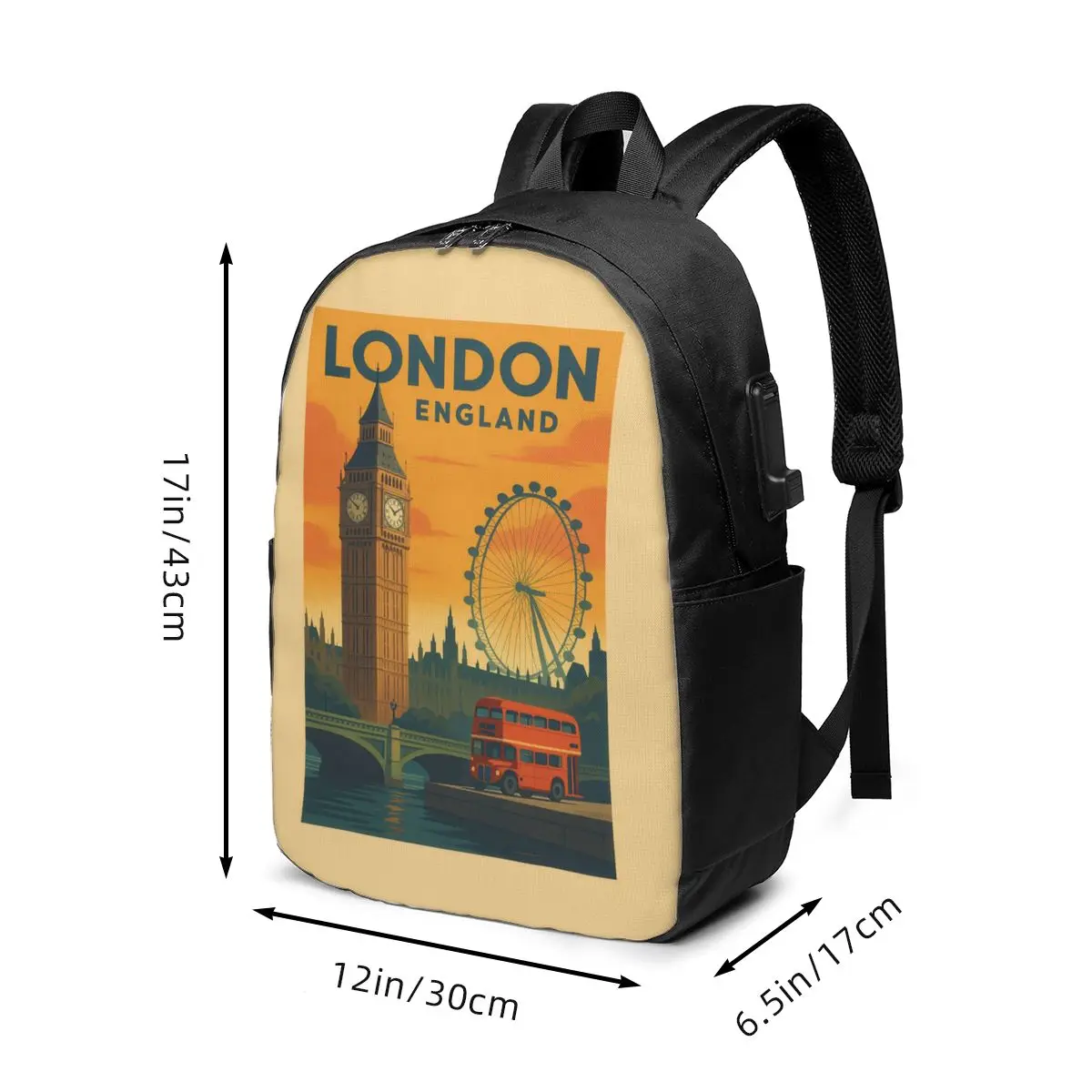 London Iconic Red Bus And Big Ben Print Backpack Travel Notebook Bag Computer College Student School Bag Laptop Shoulder Bags