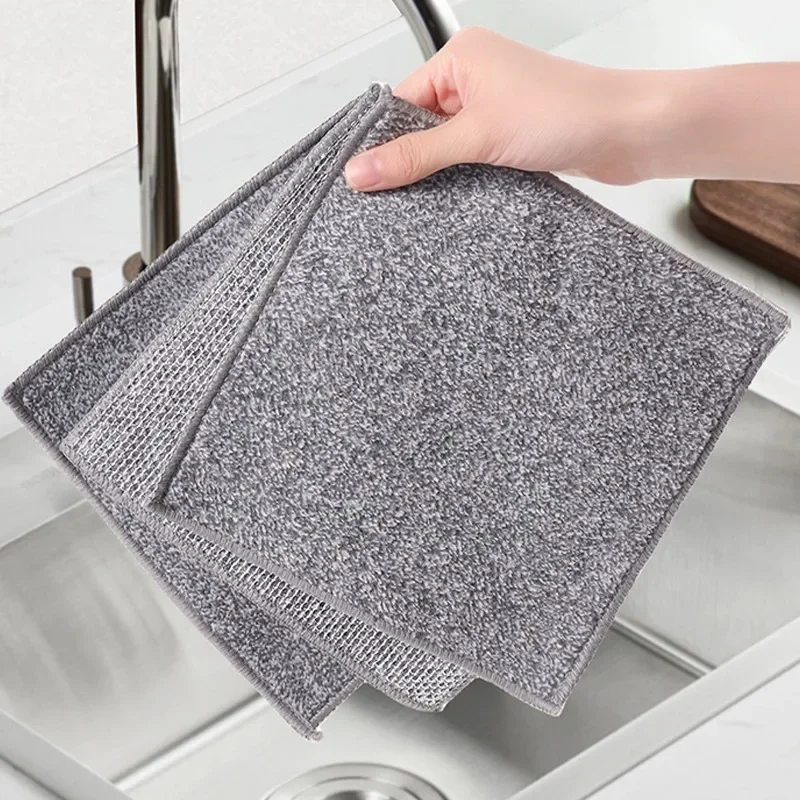 20/1pcs Steel Wire Bamboo Charcoal Cleaning Cloths Double-side Thickened Kitchen Dish Pot Pan Washing Cloth Towels Clean Rags