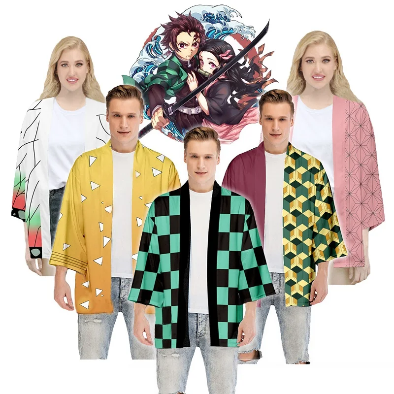 

Women / Men Summer Casual Cool Streetwear Anime Nezuko Tanjirou 3D Printing Kimono Haori Yukata Cosplay Costume