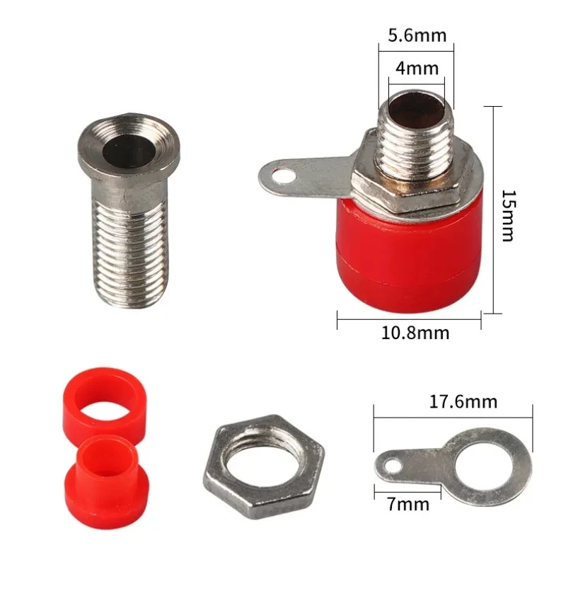 10 Paar silberne 4-mm-Bananenstecker, männlich und weiblich, 4 mm Bananenbuchse, Panelmontage, Bananenbuchse, Anschlussstecker-Adapter, Rot, Schwarz – Detail 3