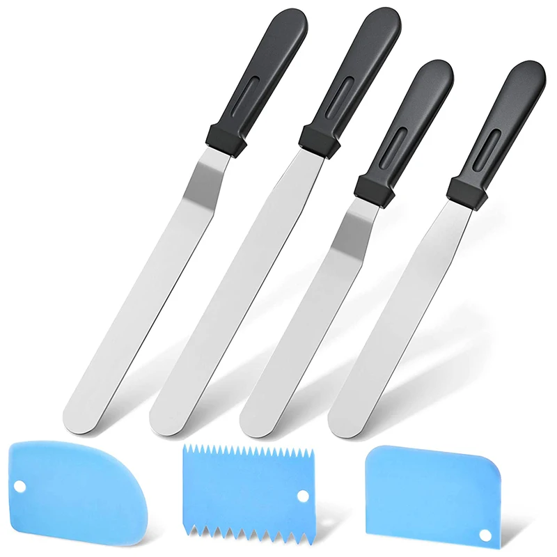 For Cake Spatula 7 Packs Include 3 Cake Scrapers, Frosting Spatula Set With 6 Inch, 8 Inch Stainless Steel Blades