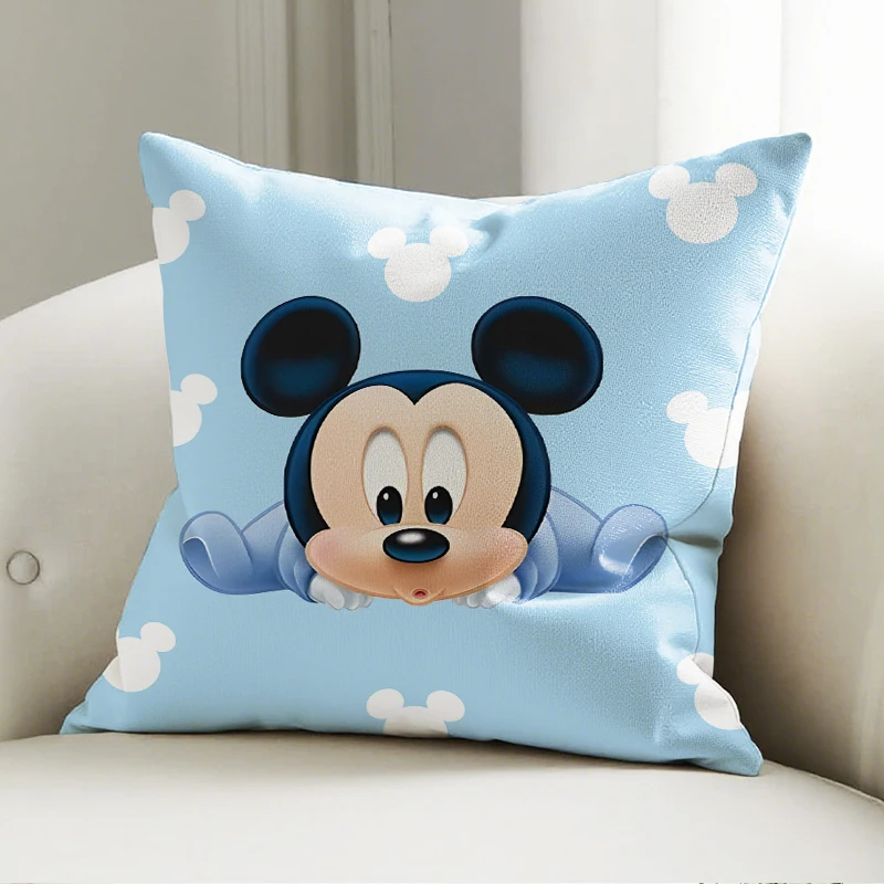 

Disney Mickey Mouse Square Pillowcase Blue Cartoon Bedroom Sofa Decorative Cushion Cover with Zipper Soft Cushion Customizable
