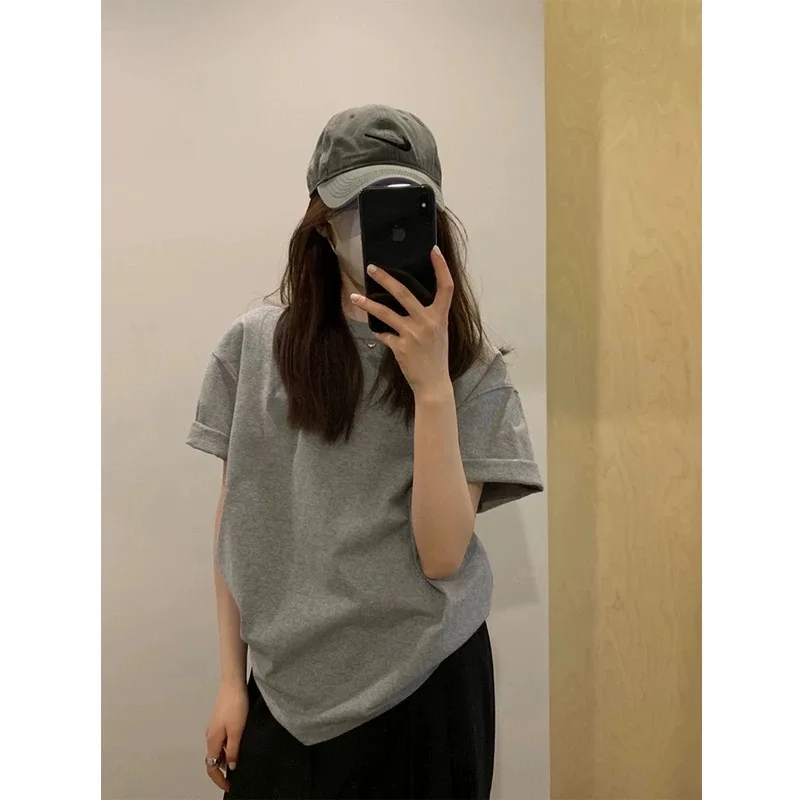 

Loose Fit Pure Cotton Short Sleeve T-Shirt Unisex Summer Casual round Neck Tee Youthful Vitality Style Basic Color