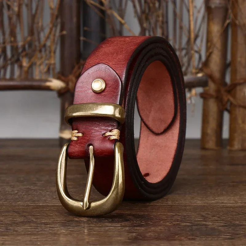 3.3cm Fashion Genuine Leather Pin Buckle Men\'s Belt Retro Korean Pure Cowhide Jeans Belts for Women Luxury Designer Cowboy