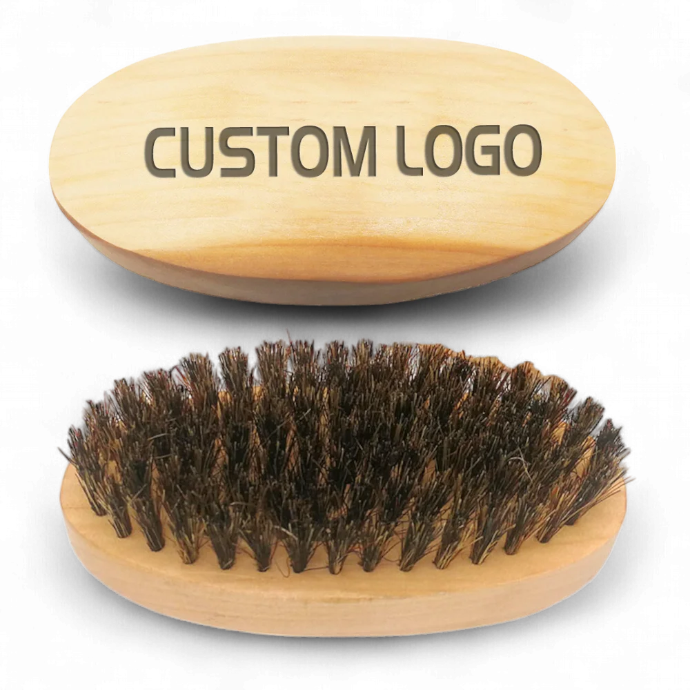 20 Pieces Customized Logo Beard Brush 100% Boar Bristles & Wooden Handle Men's Facial Hair Mustache Cleaning Brush