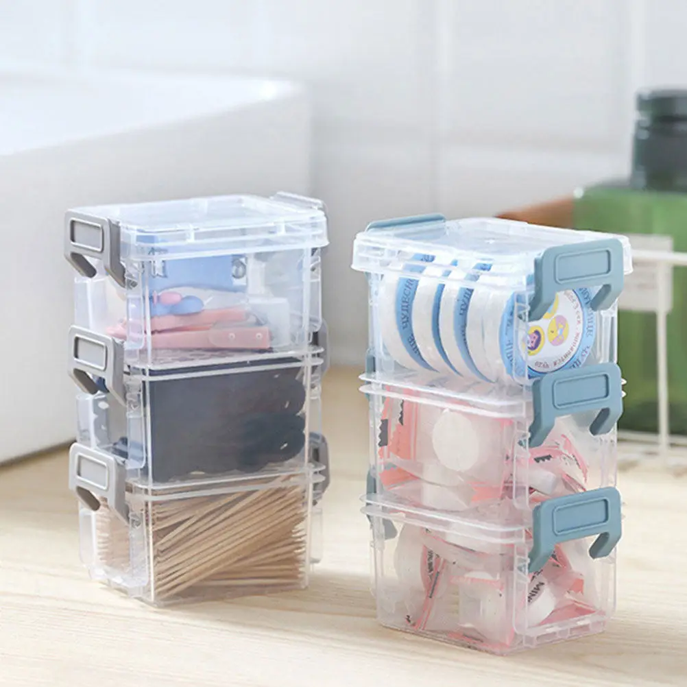 6Pcs Storage Box Transparent Stackable Desktop Organizer Jewelry Makeup Container Buckle Handle Table Sundries