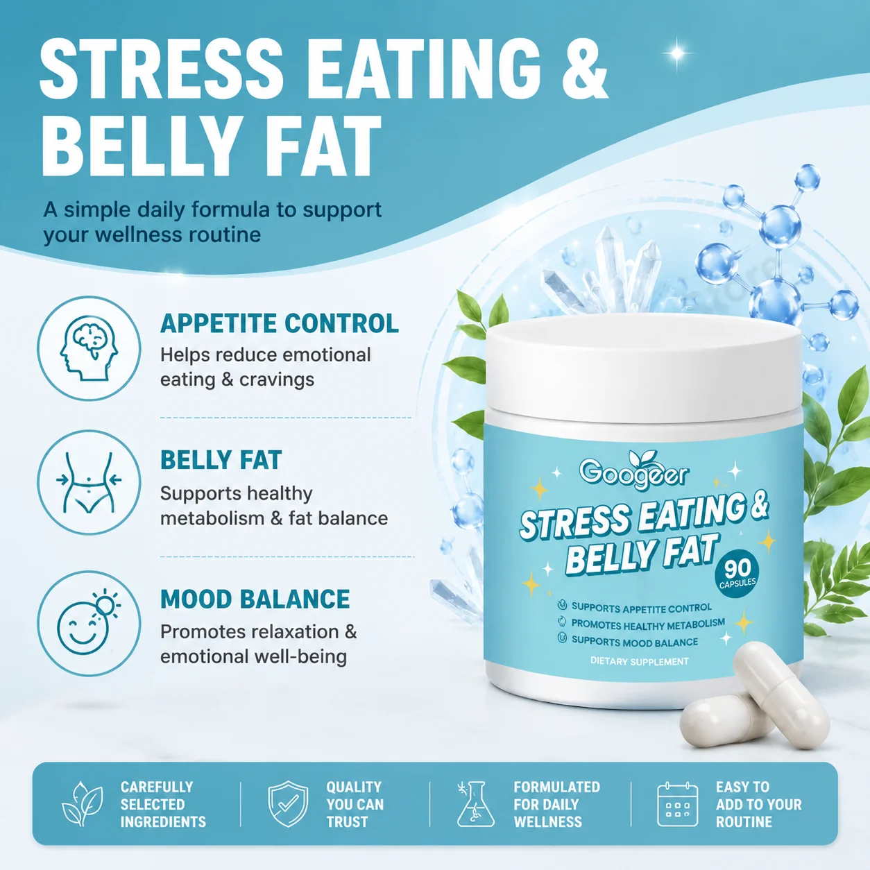 Cortisol Capsules Stress Eating & Belly Fat Appetite Control Weight Management Mood Balance with Ashwagandha Magnesium 90 Caps