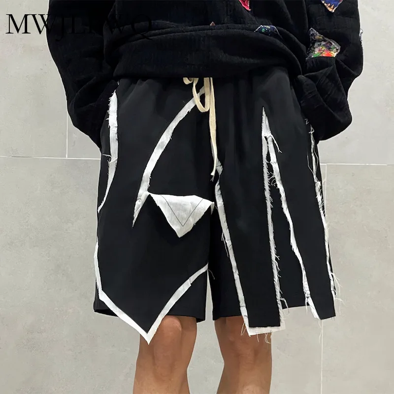 

MWJLPWQ Rough Edge Fake Two Pieve Мужские шорты большого размера с деконструкцией, нишевый дизайн, широкие брюки High Street 010895